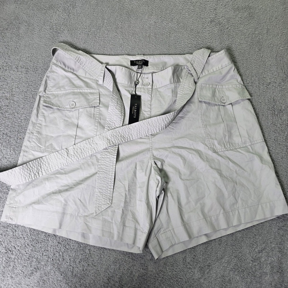 Talbots Woman 20W Cargo Shorts Light Gray Belted Cotton Utility 18291111